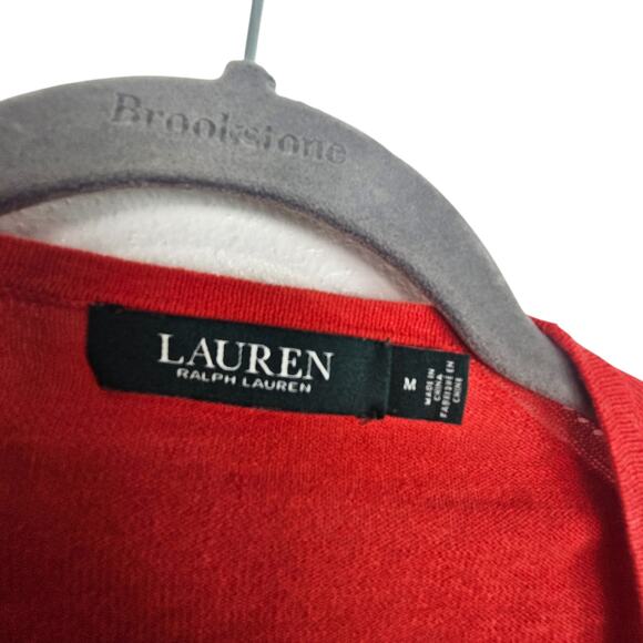 Lauren Ralph Lauren Womens Linen Sweater Cardigan Holiday Red Classic Preppy M - Picture 6 of 8